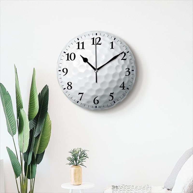Round Analog Wall Clocks Non-Ticking Silent Clock Battery Operated Clcoks Decorative for Living Room-White Golf Ball Has Dimples All Over(16inch)