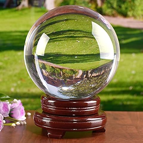 awagas K9 Crystal Ball 150mm(6 inch) Clear Crystal Ball Artificial Glass Crystal Ball Magic Healing Crystal Sphere Ball Lense Ball with Wooden Stand for Meditation Divination Healing Photography Decor Cover