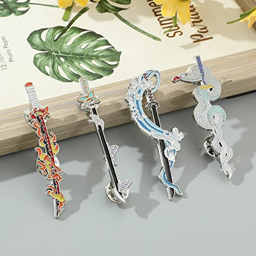 Yuraoer Anime Slayer Keychain Pin Set - Cartoon Figures 9 Hashiras Mini Katana Sword Key Chains Enamel Pin Jewelry Men Women (4 Pcs Pins) #TOP5