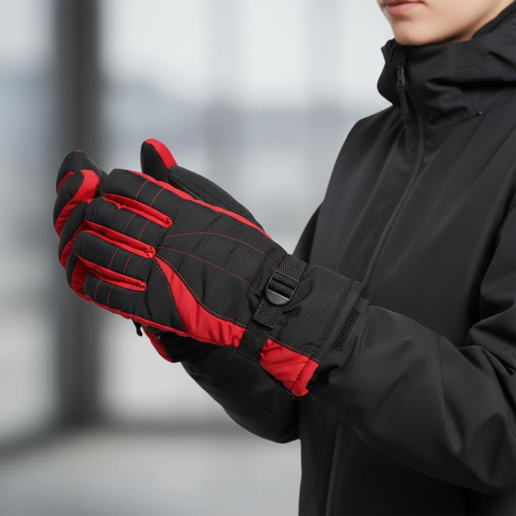 Tomorrow Fashion Unisex Winter Gloves - Waterproof Thermal Outdoor Cold Weather Gear for Men Women - Adjustable Strap (Red) 1