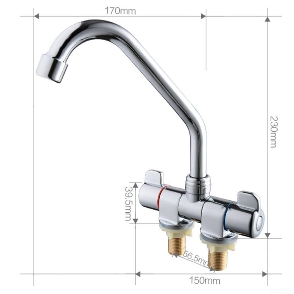 Rubinetto pieghevole a doppia maniglia per lavello da cucina, con beccuccio girevole a 360 gradi, miscelatore per acqua calda e fredda, per camper, barca, roulotte, camper (002)