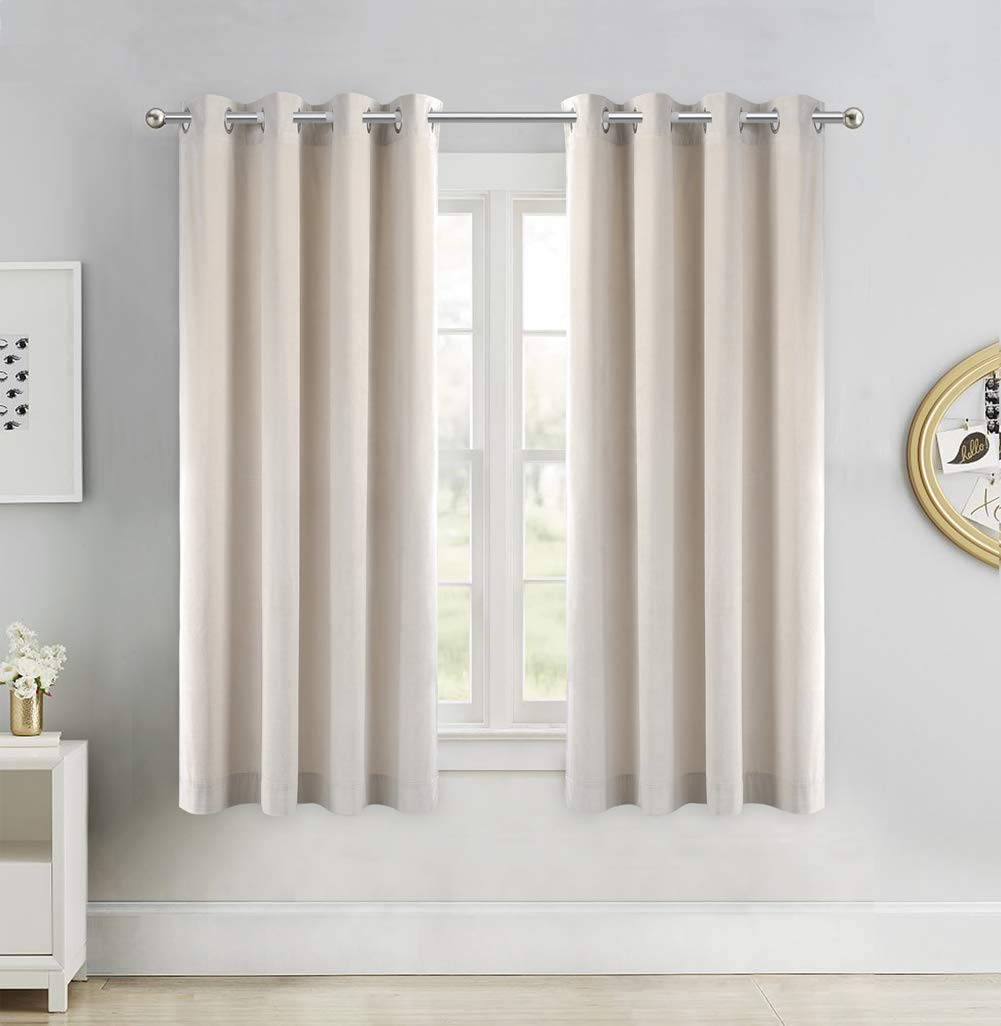 SINGINGLORY Ivory Velvet Curtains 52 x 63 Inch 2 Panels Set Room Darkening Grommet Window Curtains, Semi Blackout Drapes for Bedroom and Living Room (W52 xL63, Ivory Beige)