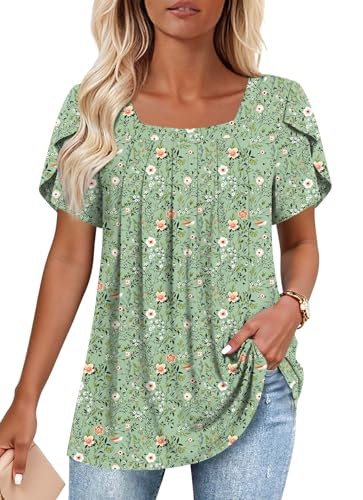Anymiss Womens Spring Tunic Tops 2026 Summer Dressy Casual Blouses Square Neck Short Sleeve T Shirts XL