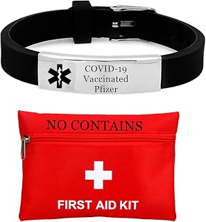 Medical Alert COVID-19 Vaccinated Pfizer Bracelet Personalized Silicone Vaccination Injection Identification Rubber Wristband for Boy Girl Women Men Vaccine Shot Notification Jewelry for Recipient