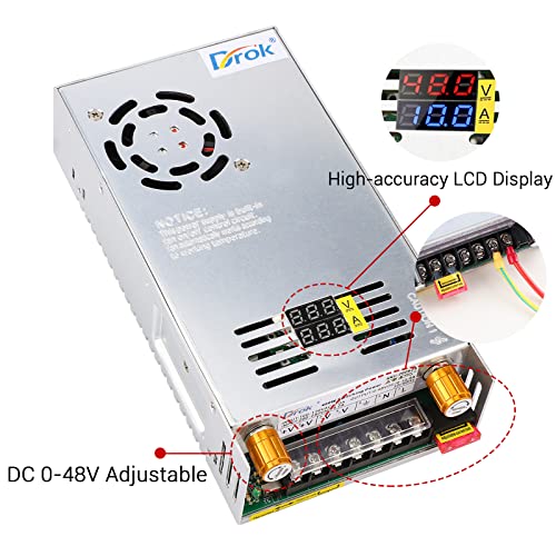 drok 48v power supply ac 110v220v to dc 0-48v 0-10a 480w buck converter volt amp adjustable adapter regulated 5v 12v 24v 30v 36v 48v volt switching voltage led transformer charger for computer