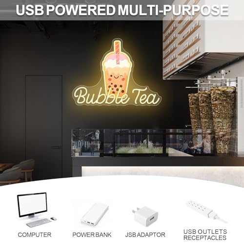 Image of Bubble Tea Neon Sign, Boba Tea Milk Tea LED Neon Light Drinks Coffee Bar Shop Wall Decor Art Personalized Restaurant Welcome, Coffee Dessert Shop Bubble Boba Tea Party Office Bedroom,Warm white