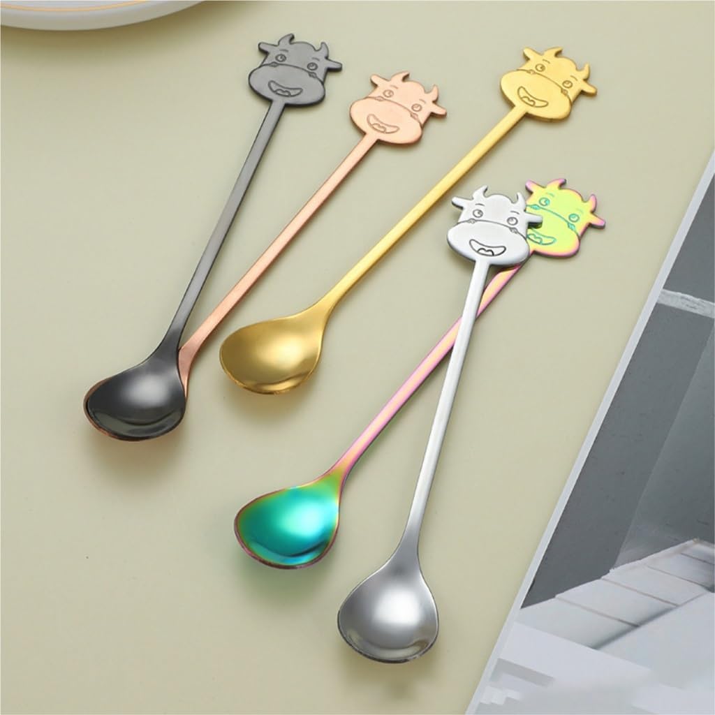 Spoons 5-Piece Set of Cartoon Creative Stainless Steel Spoon Coffee Spoon Breakfast Mixing Spoon Dessert Spoon