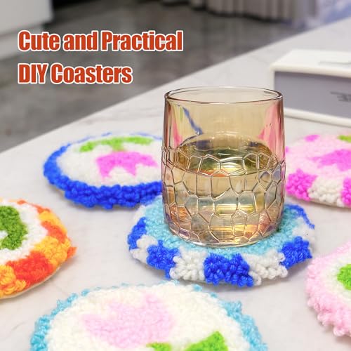 Image of CraftyManor Tulip Punch Needle Kit for Beginners with Pattern, Simple Paint with Yarn Punch Kit, Punch Needle Coaster Kit with Yarn, Needle, Punch Needle, Threader, Embroidery Hoop, Tufting Cloth