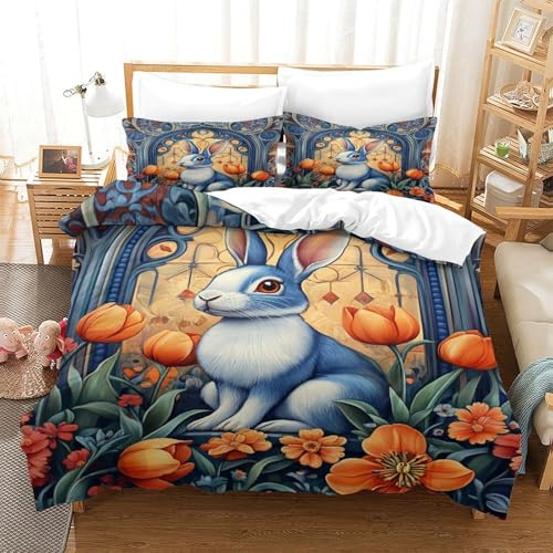 Housse de couette hypoallergénique grand lit 260x220 lapin 3D - 3