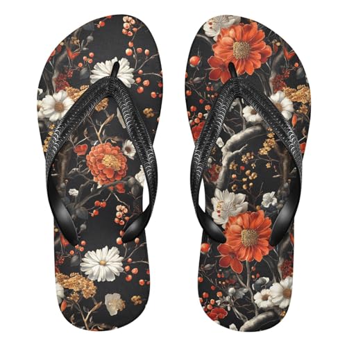 Oriental Flowers Flip Flop Sandal for Women Men, Casual Beach Slippers Indoor Outdoor XS