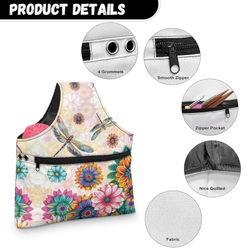 Image of ZUXONGSY Mandala Yarn Storage Bag for Crocheting Dragonfly Knitting Project Handbag Crochet Organizers and Storage
