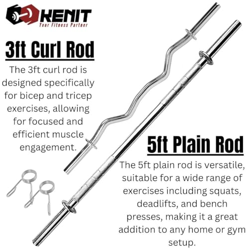 Image of 10KG -100KG Rubber Coated Weight Plates Combo, Home Gym Combo, 5Ft Plain and 3Ft Curl Barbell Rods (23mm), Pair of Steel Dumbbell Rod & Accessories (10, Kilograms)