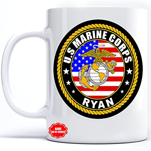 Custom Name Mug For Veterans Day, US Marine Corps Mug, American Flag Stand For Men Women, Fathers Day Birthday Christmas Mug, Veterans Day Mug Vintage, Graphic Mugs White 11 Oz 15 Oz