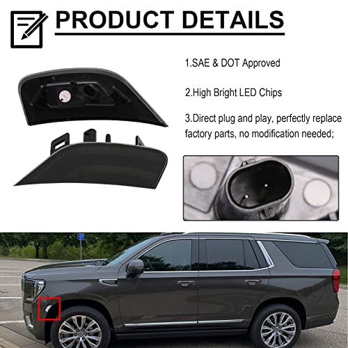 Image of Smoked Lens LED Side Marker Lamp Compatible with 2021-2024 Yukon /Yukon Denali /Yukon XL /Tahoe /Escalade /Suburban /Escalade ESV Driver Passenger Sidemarkers Lamp White Front Fender Lights