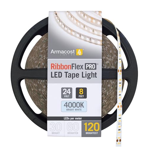 Armacost Lighting RibbonFlex Pro 24V White LED Strip Lights 120 LED/m, 4000K, 8.2 ft 156210