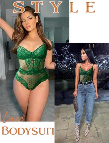 Image of Avidlove Women Sexy Lingerie Sheer Lace Bodysuit V Neck Teddy Lingerie One Piece Mini Babydoll