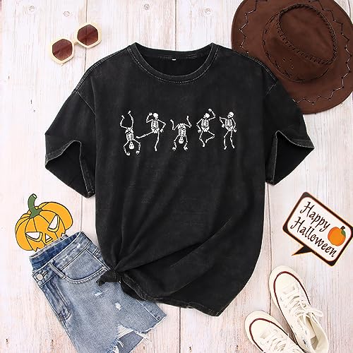 Women’s Dancing Skeleton Shirt Halloween Skull Graphic T Shirt Vintage Retro Tees Short Sleeve Oversized Tops4
