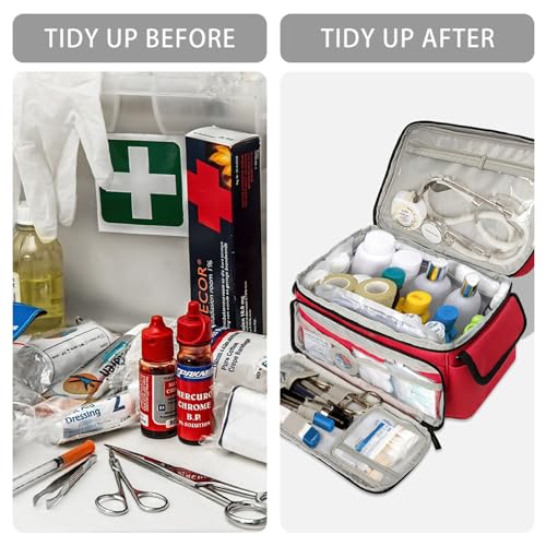 Image of Medicine Storage Bag, Empty First Aid Bag, Medicine Organizer and Storage Bag Empty, Pill Bottle Organizer for Emergency, First Aid Box Family Zippered Medicine Bag for Home and Travel