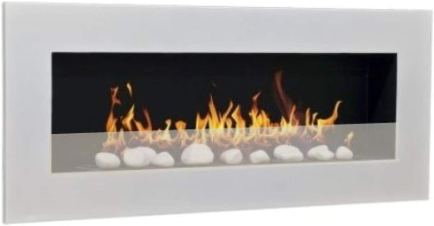 Ethanol Fireplace Gel, Fireplace Stove, Wall Fireplace Design Don Fuego XXL and 24 Decorative Stones, silver