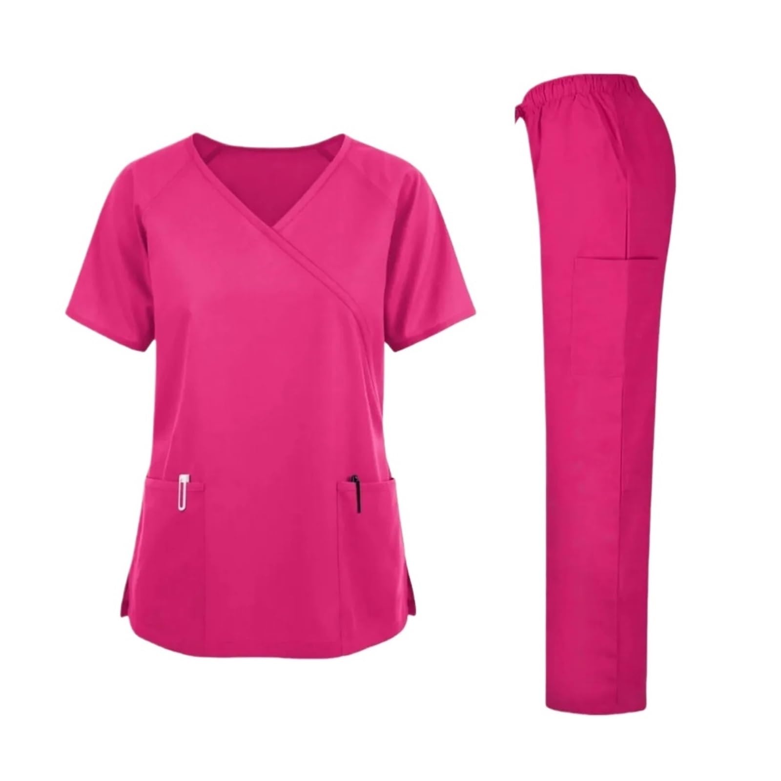 Pijama Enfermera Mujer Conjunto de Uniformes médicos, Tops elásticos, Pantalones Rectos con Bolsillo, Uniforme de Enfermera, cirugía, Ropa de Trabajo for salón de Belleza y SPA Dulce