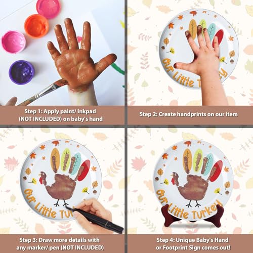 Image of Our Little Turkey DIY My Baby's First Thanksgiving Ceramic Novelty Plates Gifts for Babies, Handprint Footprint Crafts, Project Memory Keepsake Milestone, Happy Thanksgiving Decor 8'', Toddler Craft