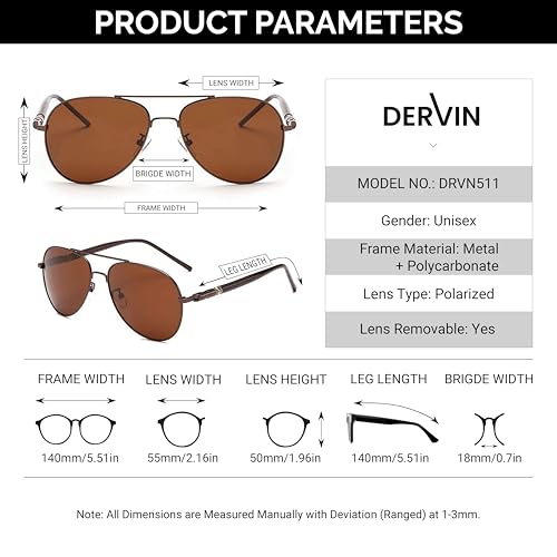 Image of Dervin Unisex Adult Polarized Aviator Sunglasses