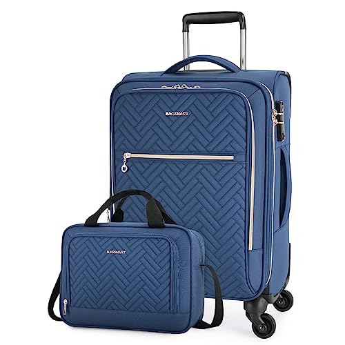 BAGSMART Carry On Luggage 20 Inch,Softside Expandable Suitcase with Spinner Wheels, Luggage 22x14x9 Airline Approved Rolling Lightweight Suitcases for Women Men, Compact Carry-On (Black)