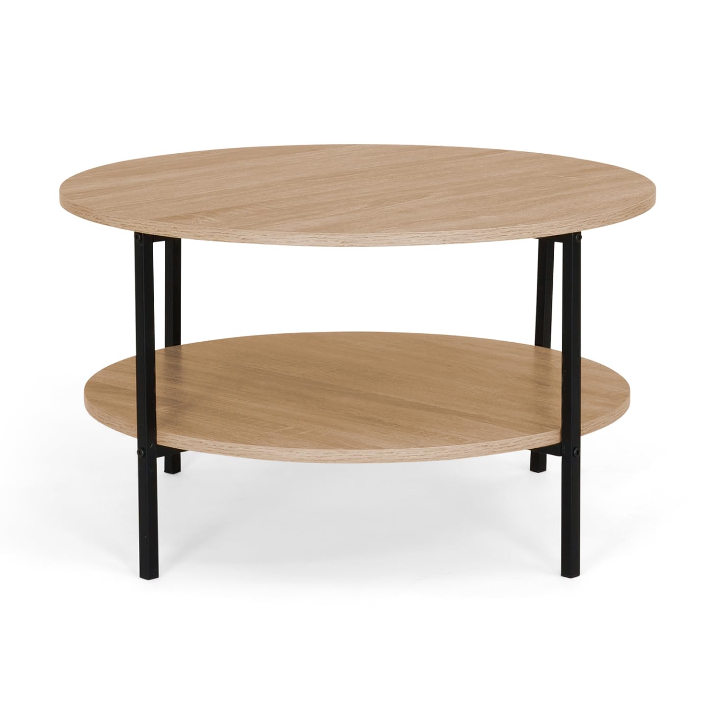 IDMarket – Mesa baja doble bandeja redonda Detroit 70 cm diseño industrial