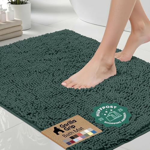 Image of GORILLA GRIP Bath Rug Mat 36x24, Thick Soft Absorbent Chenille, Quick Dry Microfiber Mats, Rubber Backing Washable Shower Floor Rugs, Bathmat Runner, US Designed Bathroom Home Decor Accessories Hunter
