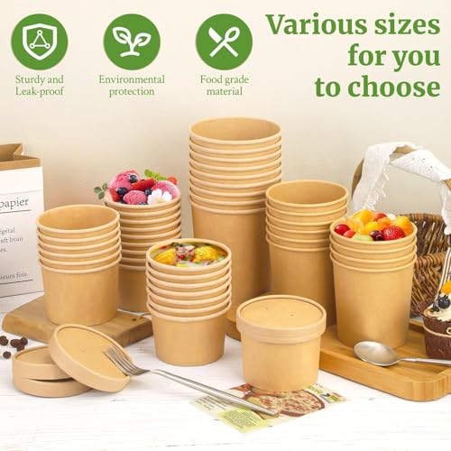 Image of 12 oz 25 Pack Paper Soup Containers with Lids, Ice Cream Cups