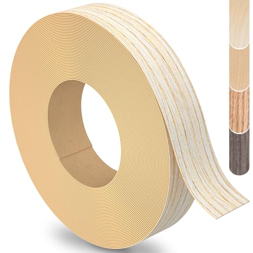 Image of White Oak Edge Banding, 13 /16 inch x 50ft roll of Veneer Edge Banding, Pre-glued Flexible Real Wood Tape Banding for Cabinet Repair Furniture Restoration