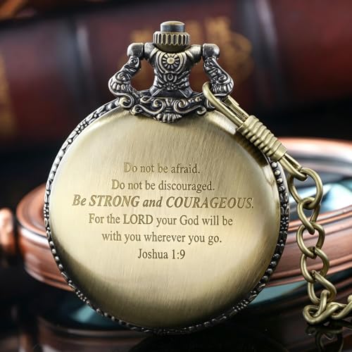 Image of Tiong Pocket Watch Hollow Tree of Life Design Roman Numerals Engraved Bible Verse Quartz Pocket Watch with Chain Custom Pocket Watch Birthday Gifts