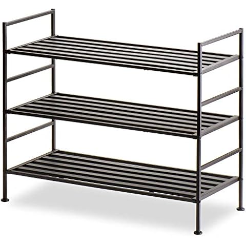 HOUSE DAY Estante de zapatos para armarios 3 niveles ajustable Organizador de zapatos DIY Estante de zapatos independiente 26 pulgadas de ancho Estante de zapatos de metal Estante Cover