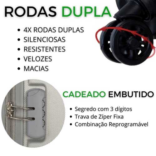 Mala 10kg Para Bordo Com Rodas Dupla 360° e Cadeado Acoplado Cor:Prata 8130