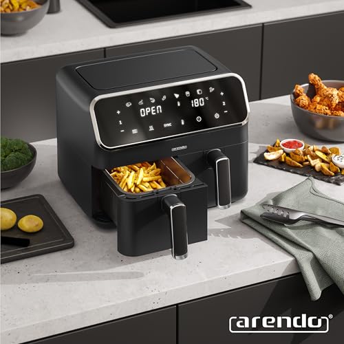 Arendo - Heißluftfritteuse Dual Zone mit 2 Kammern - XXL Kapazität 2 Fächer Doppelkammer – 2700 Watt - Airfryer Backofen Edelstahl - Touchscreen - 3D Umluftsystem - Antihaftbeschichtung - PFAS frei – Bild 7