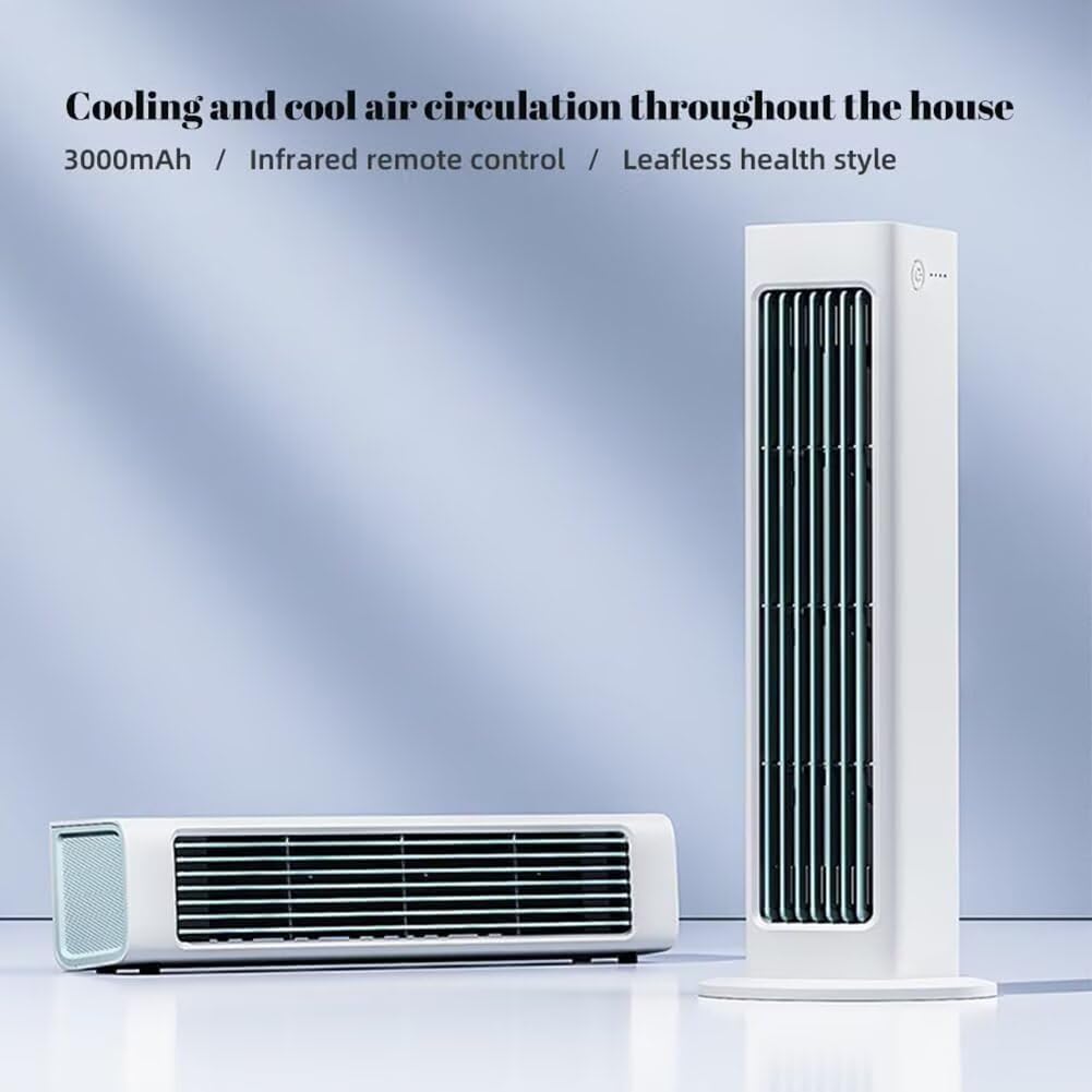 Breezamax, Qinux Breezamax, Breeze MAX Air Coacher, Aires acondicionadores portátiles Recargables con Control Remoto, 3 velocidades y 60 ° oscilante, Ventilador de enfriamiento de Aire pequeño White