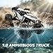Qudify 1:8 Scale Amphibious 4WD RC Car for Kids 3+, Big Off-Road Monster Truck with LED Lights, 2.4GHz Waterproof Remote Control Car for Boys 4-7, Rechargeable All Terrain Toy Gift