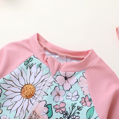 Toddler Baby Girls Swimsuit One-Piece Zipper Swimwear UPF 50+ Sun Protection Bathing Suit with Hat4