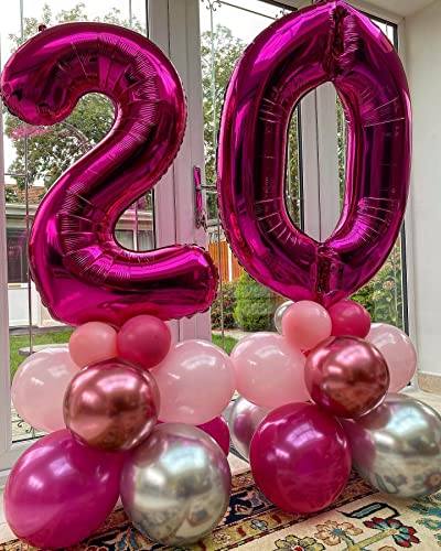 Image of 40 Inch Hot Pink 20 Number Balloons Giant 20 Balloons Hot Pink Birthday 20 Balloons 20th Birthday Anniversary Party Decorations Supplies