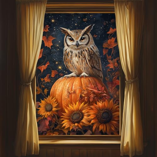 Película de ventana otoñal con búho 31x47 pulgadas miniatura 2