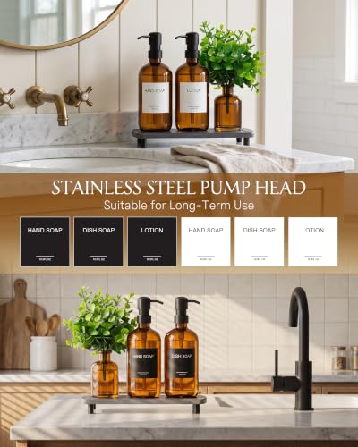 Image of Cisily Modern Soap Dispenser Set with Plants, Amber Glass Soap Dispensers with Pump, Decorative Hand and Dish Soap Dispenser Set, Soap and Lotion Dispenser Upgrade for Kitchen and Bathroom Decor