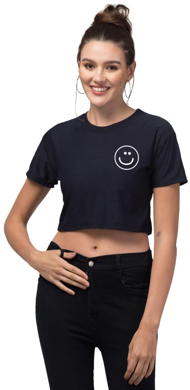 Basic T-Shirt Women Short Sleeve Crew Neck With Smile Emoji