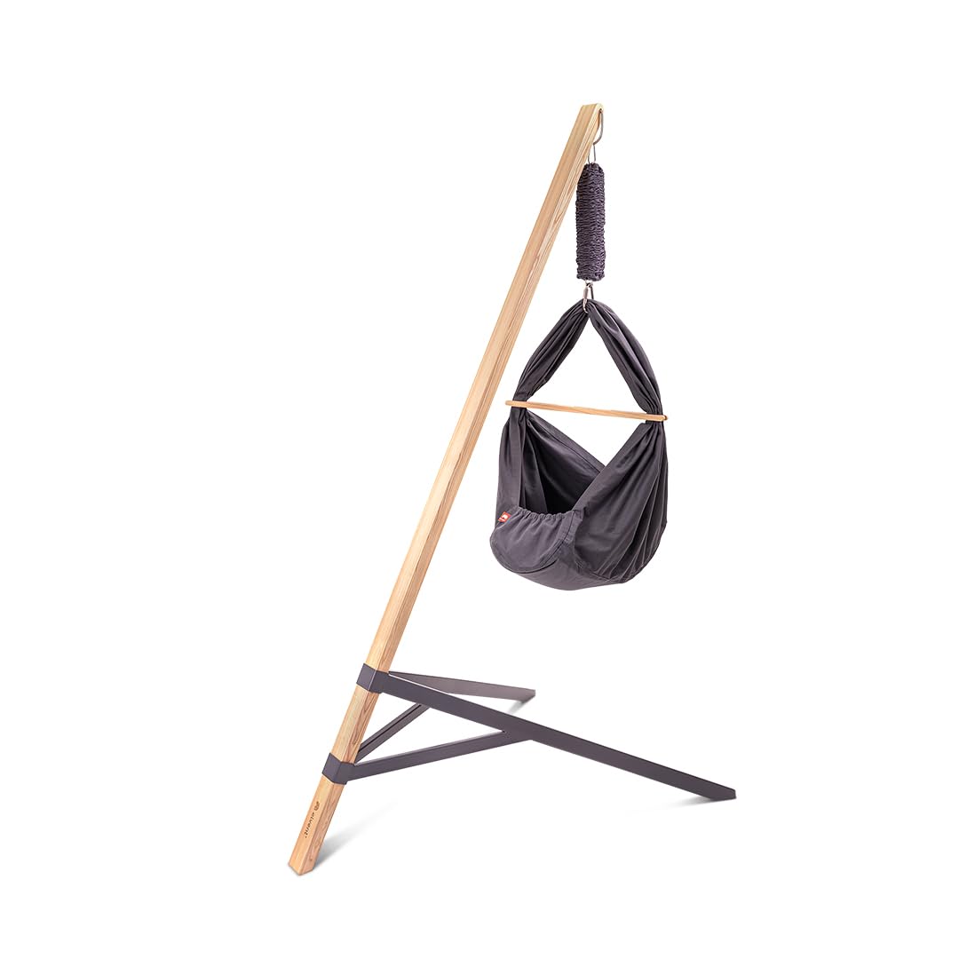 elvent® Lullaby Federwiege Set mit Matratze, Baumwolle, Made in Germany (Baby Hängewiege mit Ständer, Basaltgrau)