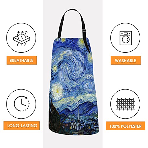 Britimes Starry Apron Home Kitchen Cooking Baking Gardening for Women Men With Pockets Oil Painting 32x28 inch