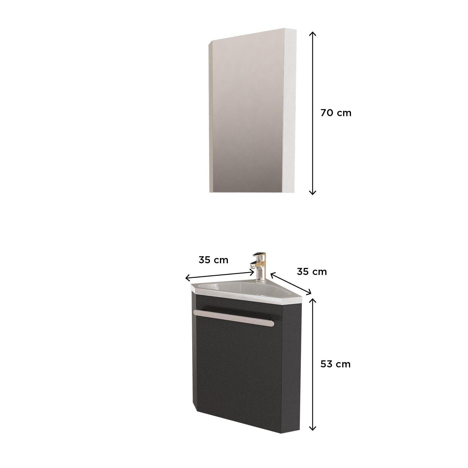 MOB-IN Ensemble Lave-Mains d'angle SKINO + Vasque + Armoire de Toilette