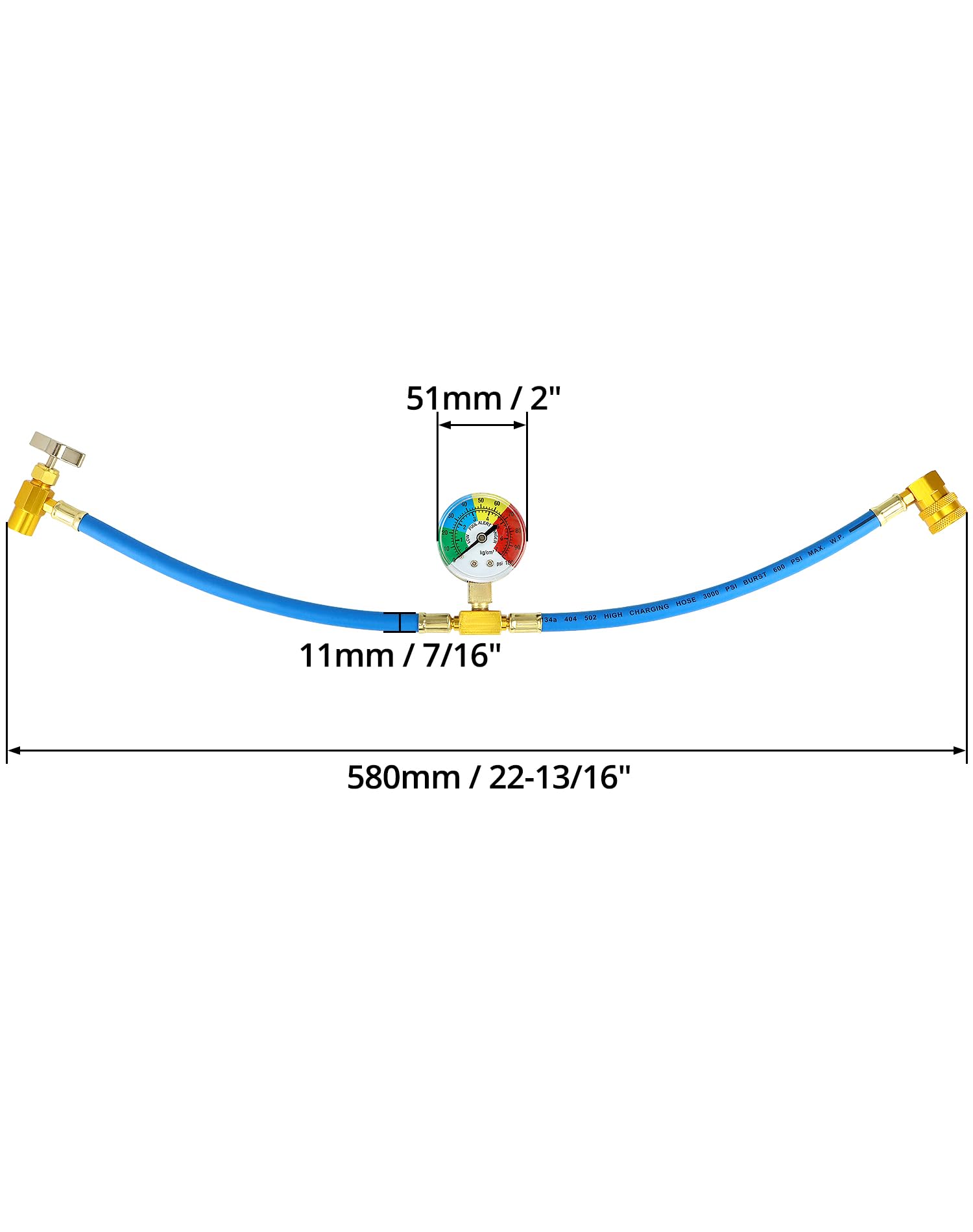 QWORK® R134A wąż do ładowania czynnika chłodniczego, wąż do ładowania czynnika chłodniczego z przyłączem 1/2 i manometrem do systemów chłodniczych w samochodzie