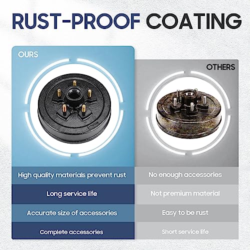 Image of Trailer Axle Electric Brake Kit, Pair of 5-Hole, 4.5 inch Bolt Circle Brake Drum with 10 inch x 2 1 /4 inch Self-Adjusting Electric Brakes for 3500 lb Axles, Replacement 10 inch Brake Hub Drum Assembly