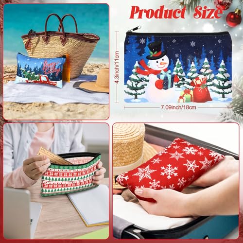 Reginary 60 Pcs Christmas Makeup Bags Bulk Xmas Cosmetic Bags 7 x 4.3 Inches Snowman Snowflake Santa Zipper Pouch Christmas Purses Gifts for Women3