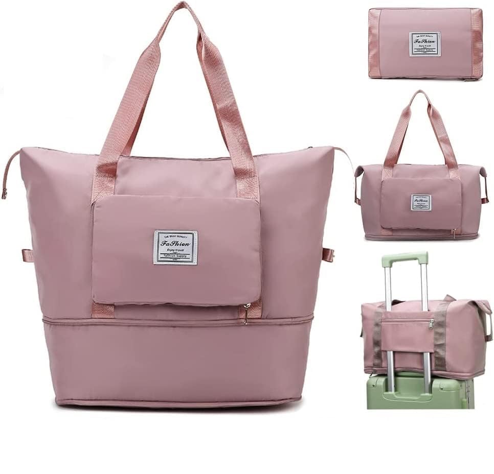 Travel Duffel Bag, Expandable up to 2 Levels, Wet & Dry Separate Pockets, Handle Sleeves with Zippers, Waterproof Oxford Fabric (Peach)-image-10