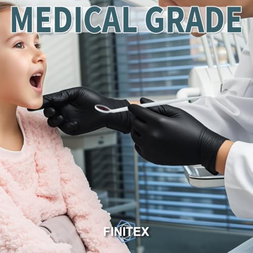 Image of FINITEX - Black Nitrile Disposable Gloves, 5mil, Powder-free, Medical Exam Latex-Free 100 PCS For Cleaning Food Glove (Large)
